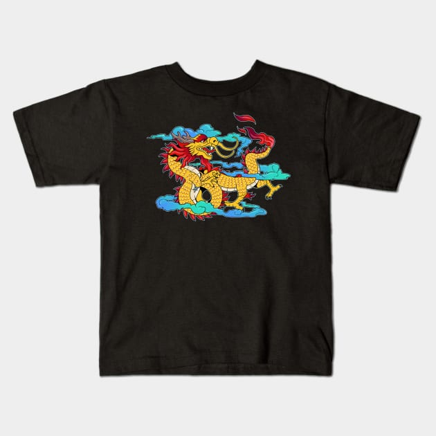 Cloud Chinese Dragon Gift Print Martial Arts Asian Culture  Print Kids T-Shirt by Linco